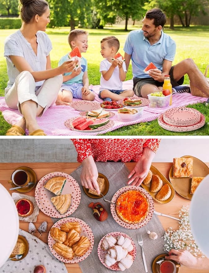141 Pieces Pink and Rose Gold Party Supplies, Party Dinnerware Sets Include - Image 6