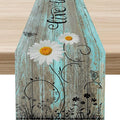 Farmhouse Floral Table Runner, Spring Seasonal Daisy Flower Retro Wooden by Unknown