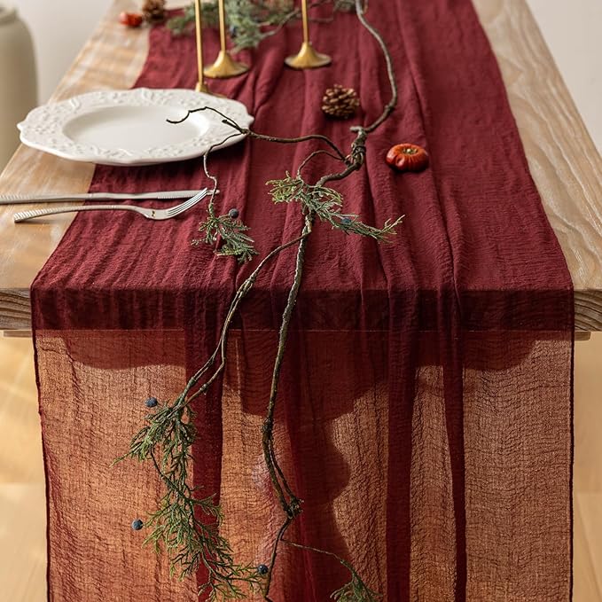6pcs Burgundy Cheesecloth Table Runner Gauze 120 Inch 10 FT Rustic Boho Cheese - Image 3