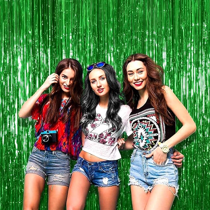4 Pack Green Foil Fringe Curtain Backdrop, 3.28Ft x 8.2Ft Metallic Tinsel Foil - Image 7