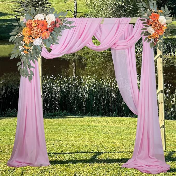 2 Panels 20Ft Wedding Arch Draping Fabric Baby Pink Chiffon Fabric Drapery - Image 3