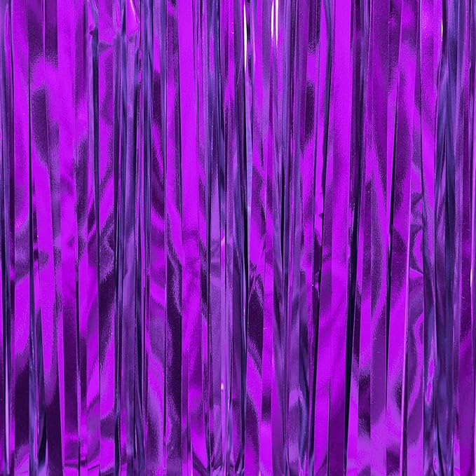 PartyWoo Purple Streamers Foil Fringe Curtain 3pcs 8.2ft Metallic Tinsel - Image 2