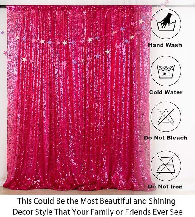 ShinyBeauty Sequin Curtain Fuchsia 4FTx8FT Sequin Photo Backdrop Hot Pink - Image 5