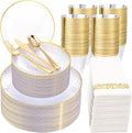 Rubtlamp 350 Pcs Clear Gold Plastic Plates, Hammered Disposable Dinnerware by Rubtlamp