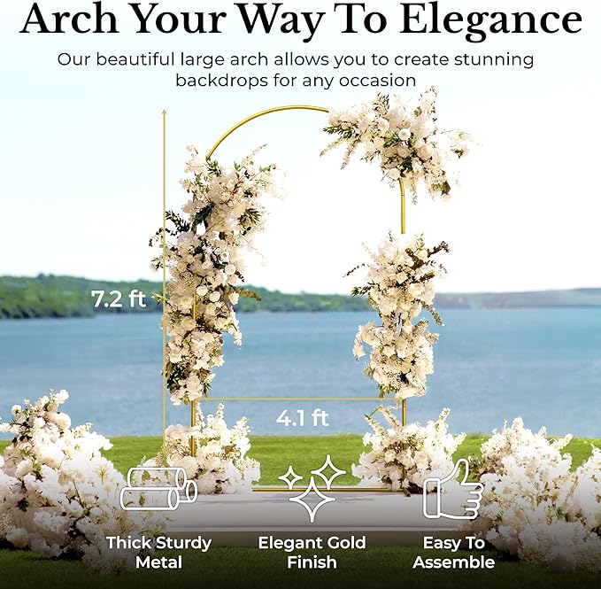 7.2FT Gold Wedding Backdrop Arch Stand - Image 9