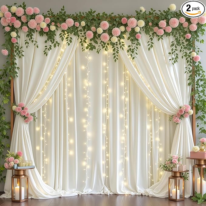 Ivory Backdrop Curtains with Lights by Partisky