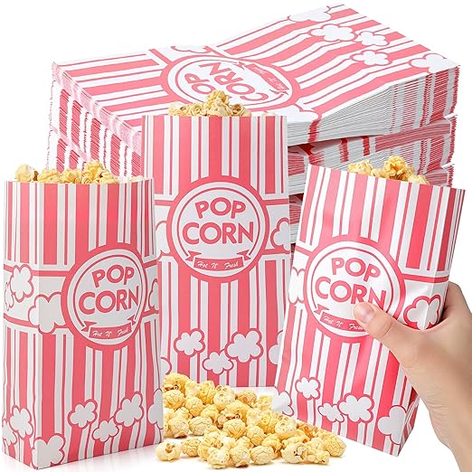 200 Pcs Paper Popcorn Bags Bulk 2 oz Large Flat Bottom Boxes Red and White by Leinuosen