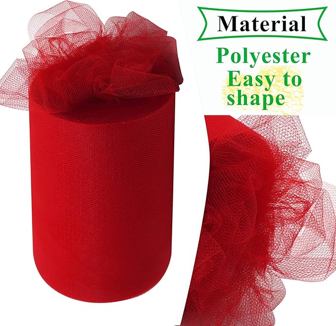 Red Tulle Fabric Rolls 6 Inch by 100 Yards Fabric Spool Tulle Ribbon - Image 3
