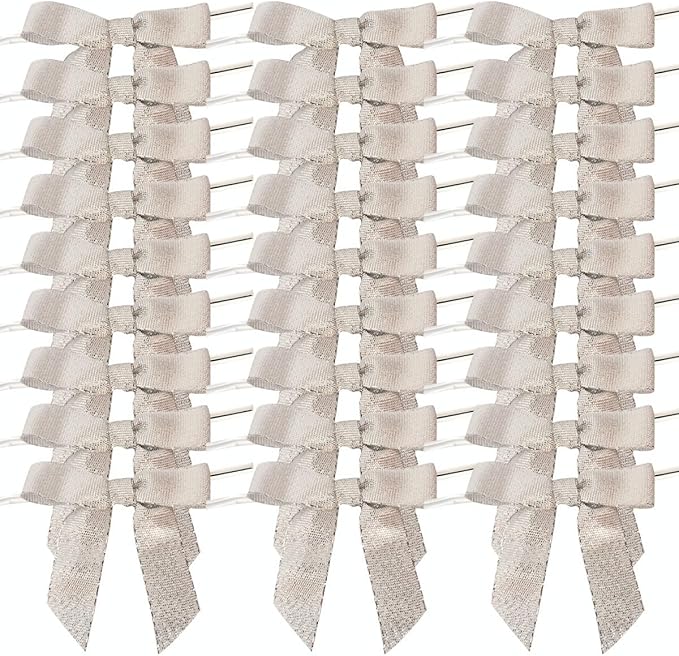50pcs 2-1/2" Metallic Satin Silver Bows - Image 2