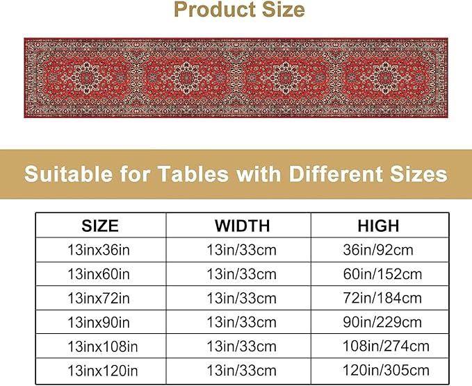 Vintage Boho Floral Table Runner, Rustic Country Farmhouse Red Black Retro - Image 2