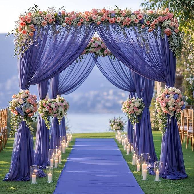 PARTISKY Wedding Arch Draping Fabric, 2 Panels 6 Yards Navy Blue Sheer Backdrop - Image 5
