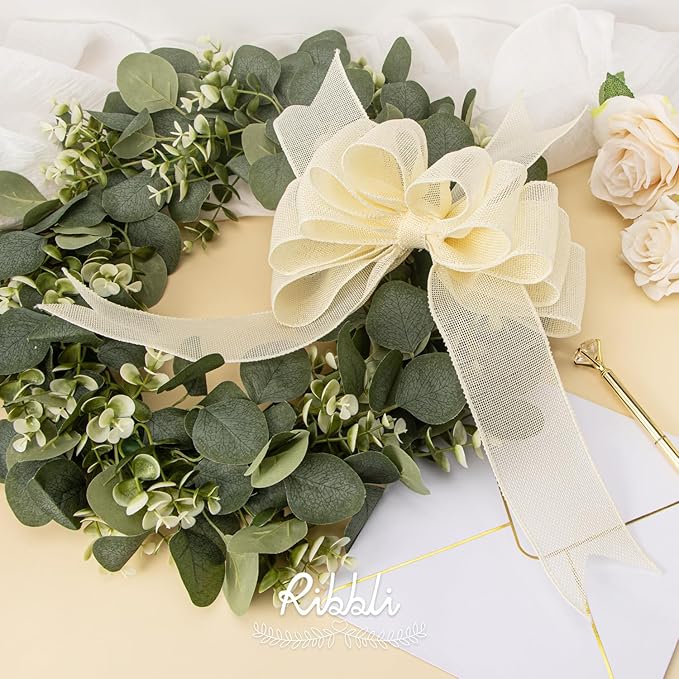 Ribbli Cream Burlap Wired Ribbon, 1-1/2 Inch x 10 Yard, Ivory Wired Burlap - Image 3