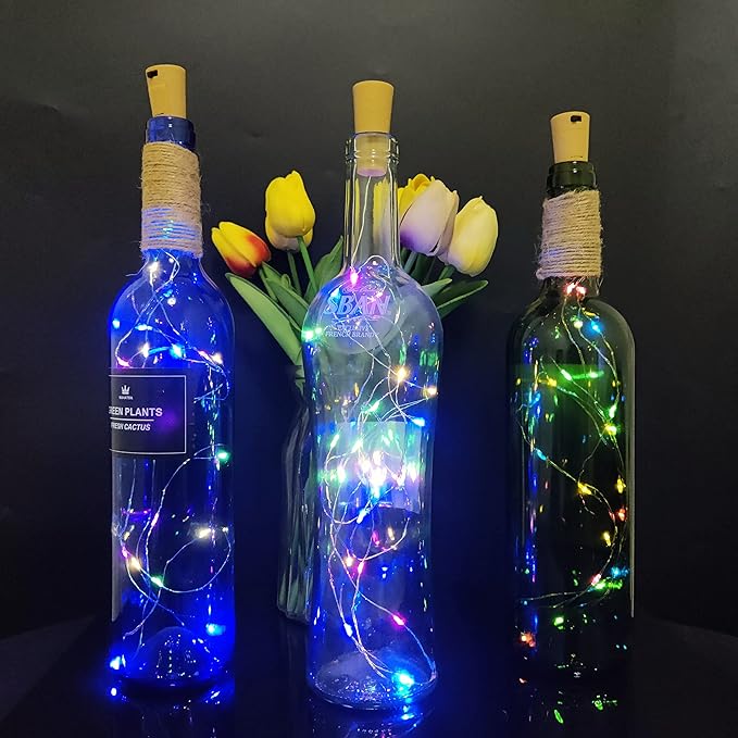 Wine Bottle Lights with Cork 15Pack 10 LED 40 Inches Battery Operated Silver - Image 5