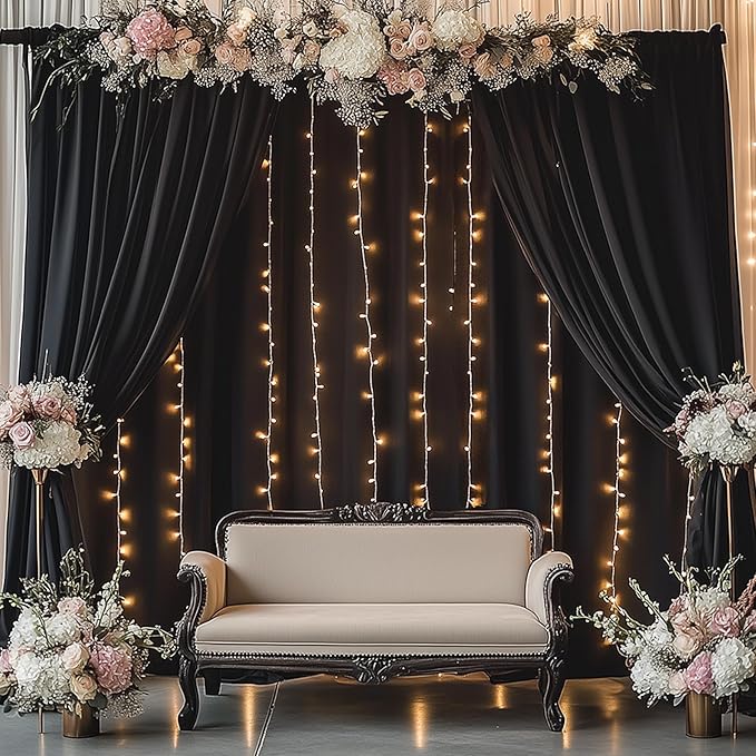 10ftx15ft Wrinkle Free Black Backdrop Curtain, 2 Panels 15FT Height Black - Image 6