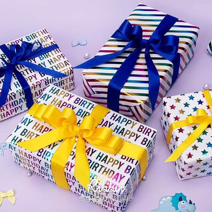 Ribbli Birthday Wrapping Paper 30 Inch Iridescent Gift Wrapping Paper 4 Rolls - Image 4