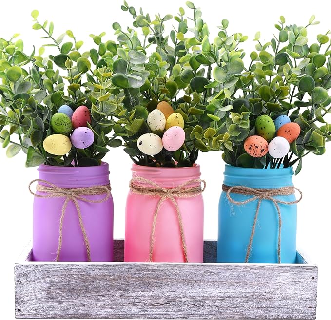 DIYDEC 3PCS Easter Mason Jars 3 * 5Inch Easter Painted Tiered Tray Decorative by DIYDEC
