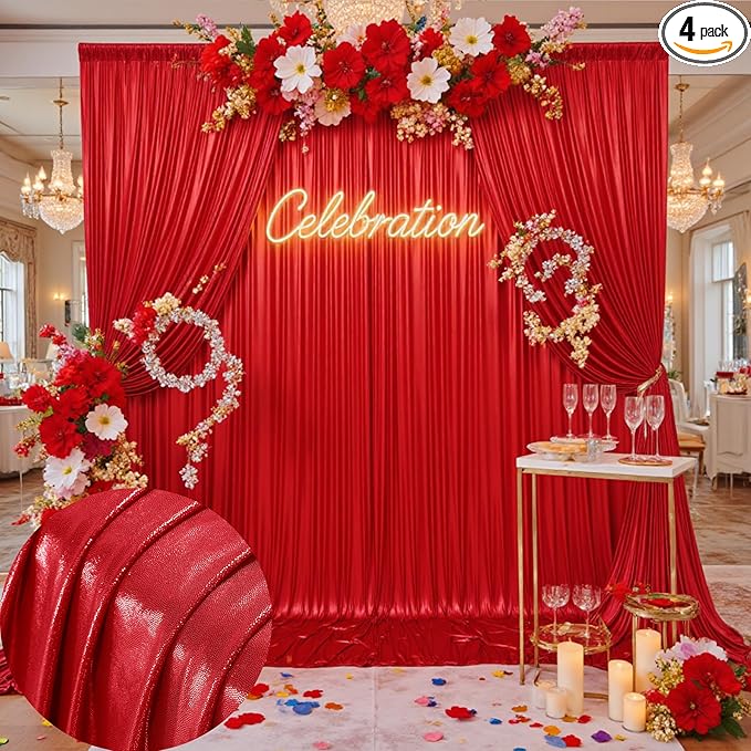 20x10 ft Wrinkle Free Red Sequin Backdrop Curtain by ENJOYYOURPARTY