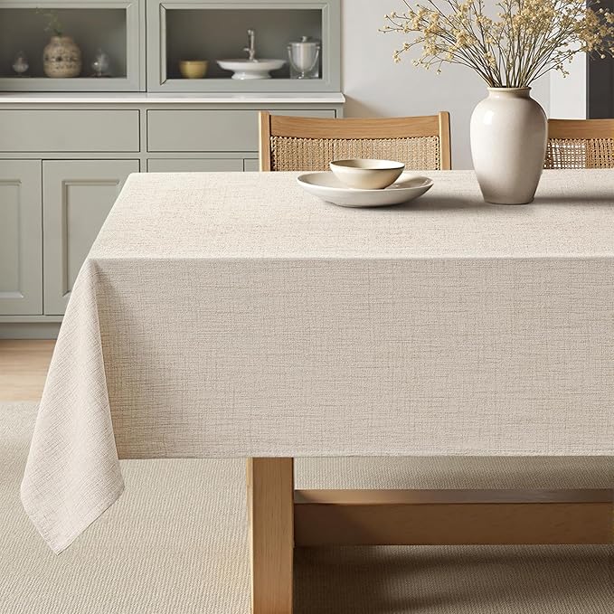 MIULEE Grayish White Linen Tablecloth 60x84 Inch Rectangle Table Cloth by MIULEE