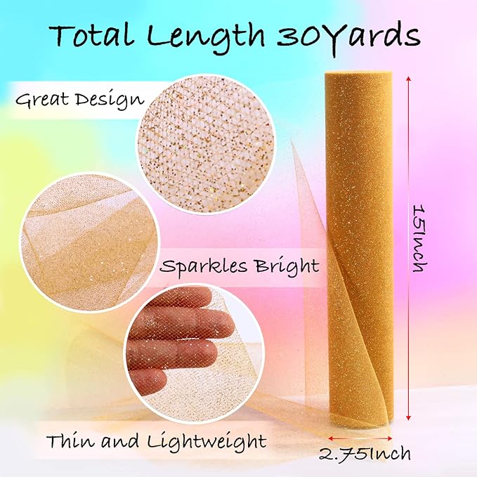 Sparkling Tulle Rolls, 15” by 30 Yards Glitter Tulle Spool Ribbon Fabric - Image 3