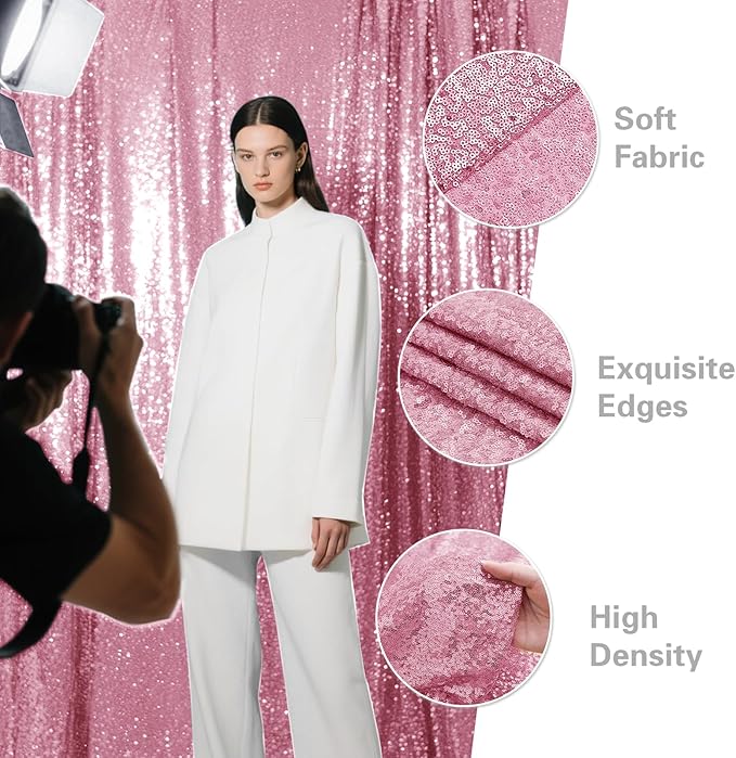 Pink Sequin Backdrop Curtain 4 Pieces 2FTx8FT Glitter Photography Backdrop - Image 4