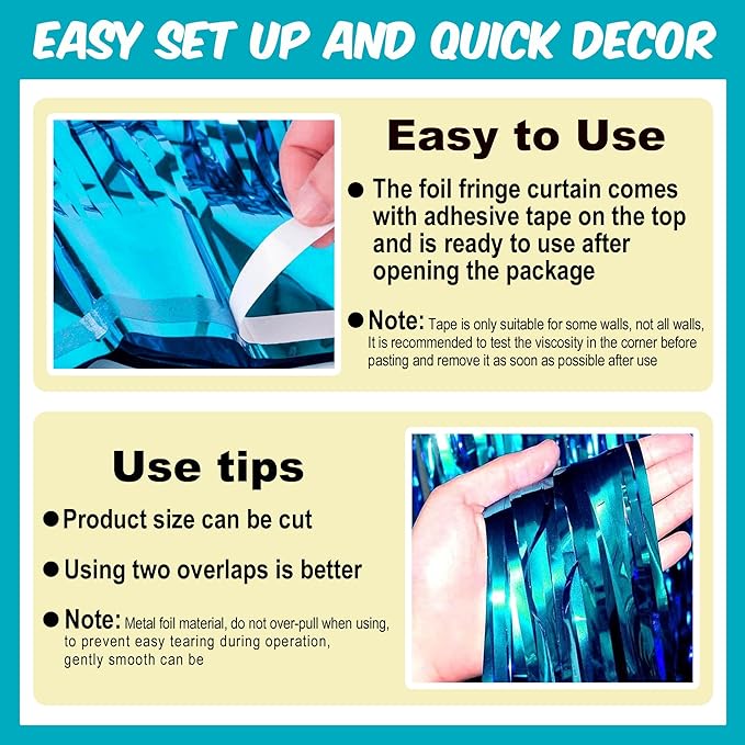 6 Pack Lake Blue Foil Fringe Curtains Backdrop, 3.28 x 8.2 Ft Metallic - Image 3