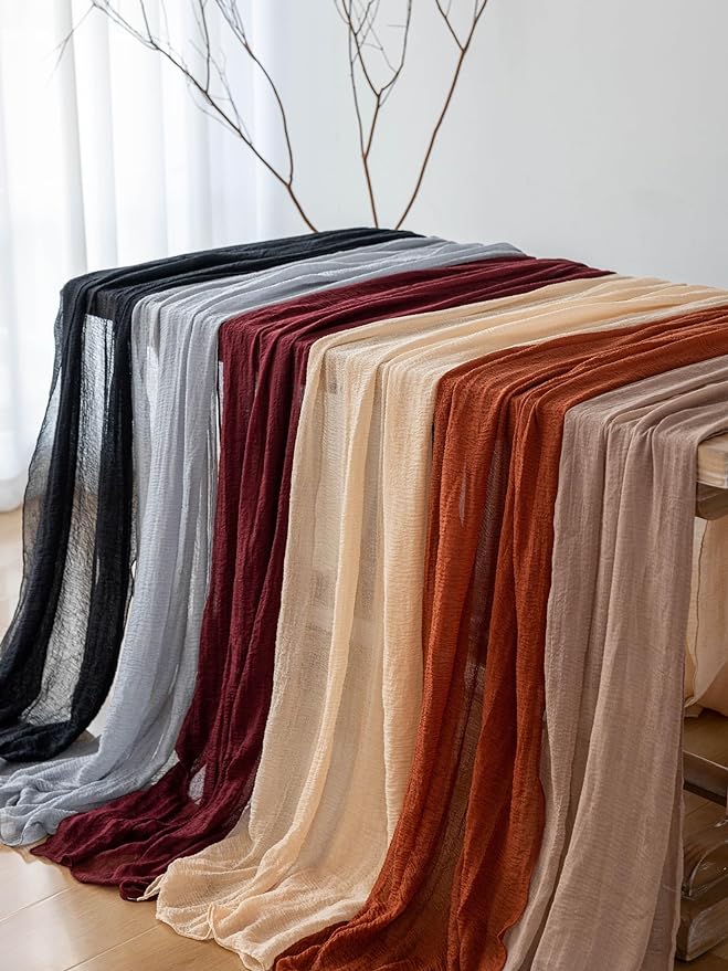 6pcs Deep Beige Cheesecloth Table Runner Rustic Boho Gauze 120 Inch 10 FT - Image 6