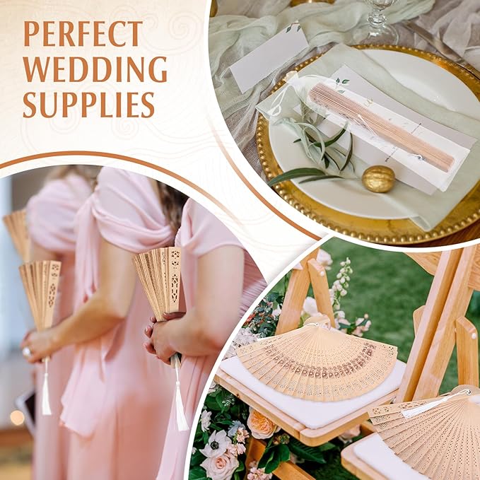 Qunclay 60Pcs Wooden Hand Fans Folding Wedding Fans - Image 6