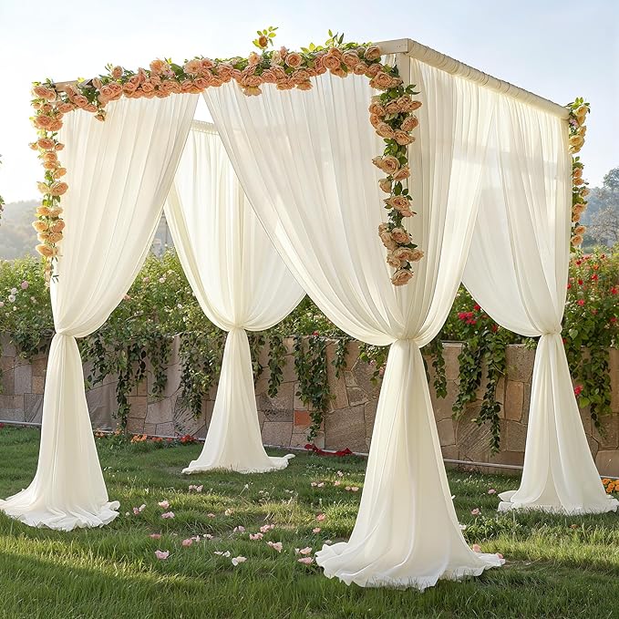 10ft x 10ft Ivory Backdrop Curtain Drapes, Wrinkle-Free Sheer Chiffon Fabric - Image 2