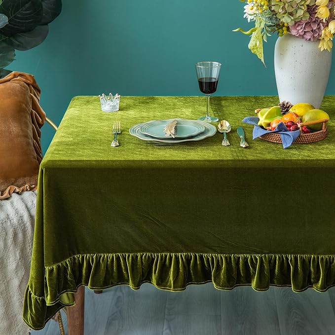 Velvet Tablecloth Luxurious Solid Rectangle Table Cloth, Oblong Retro Farmhouse - Image 3