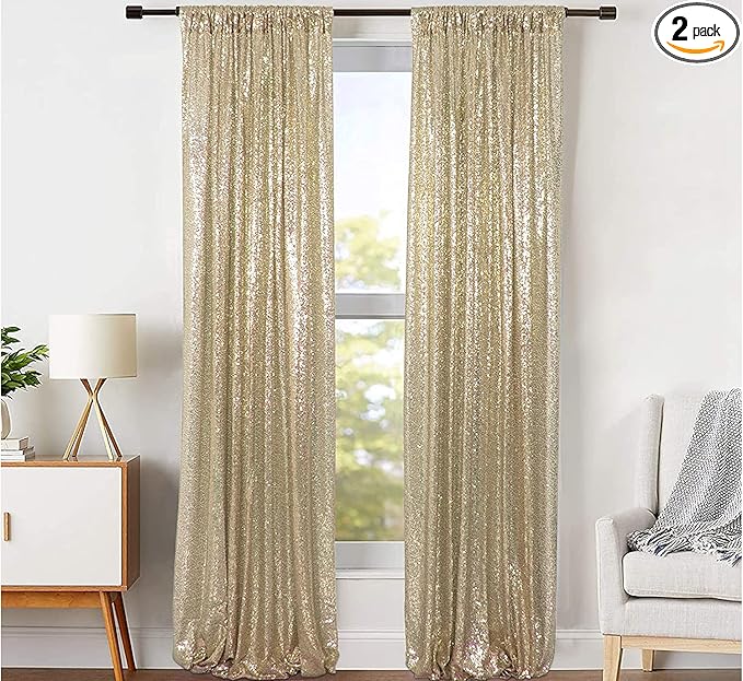 JYFLZQ Champagne Sequin Backdrop Curtains 2ft x 8ft 2 Panel Glitter Photo Booth by JYFLZQ