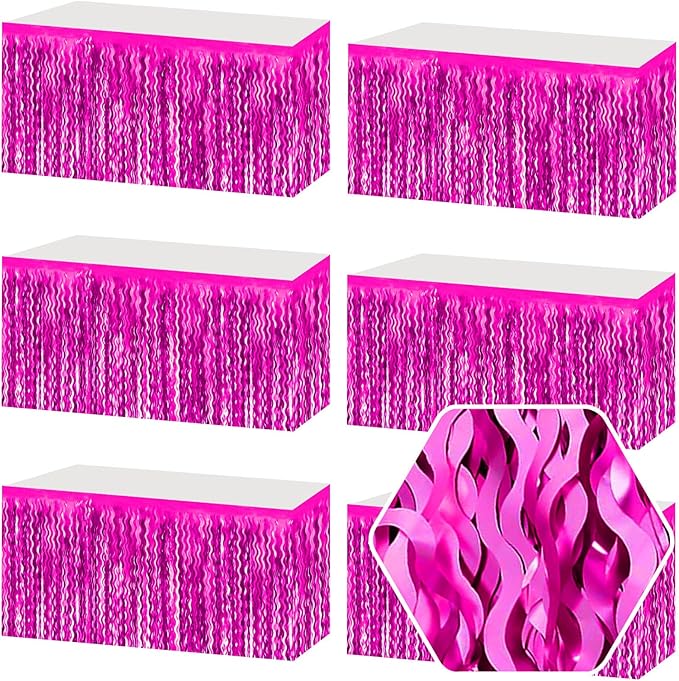 6 Pack 29 x108 Inch Rose Red Wave Foil Fringe Table Skirts Metallic Banner by Ferwzsr