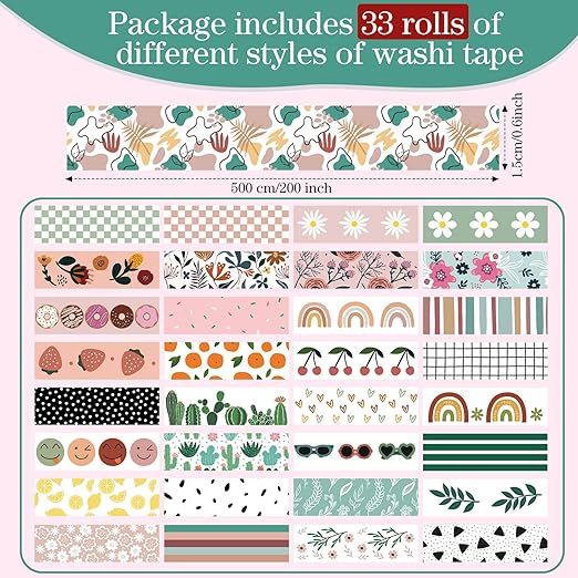 TaoBary 33 Rolls Holiday Plaid Washi Tape, 15 mm Seasonal Washi Tape Set - Image 2