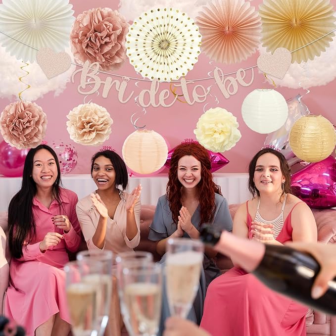 Whaline 22Pcs Boho Champagne Gold Pink Bachelorette Party Decoration Bride to - Image 7