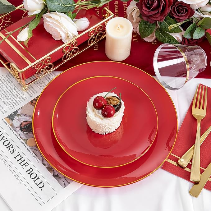NOCCUR 350PCS Red Plastic Plates - Image 4