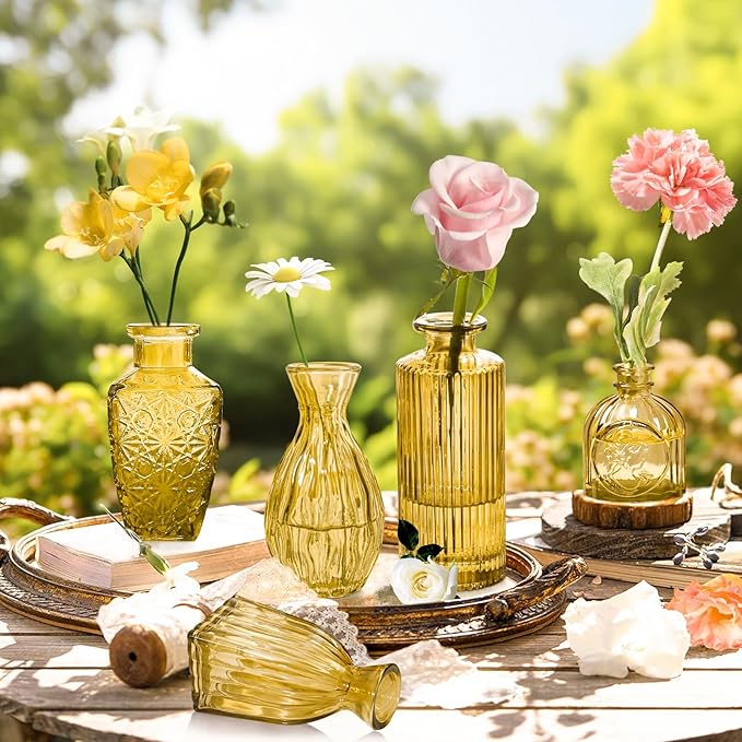 Amber Gold Glass Bud Vases Set of 24, Vintage Small Vases - Image 4