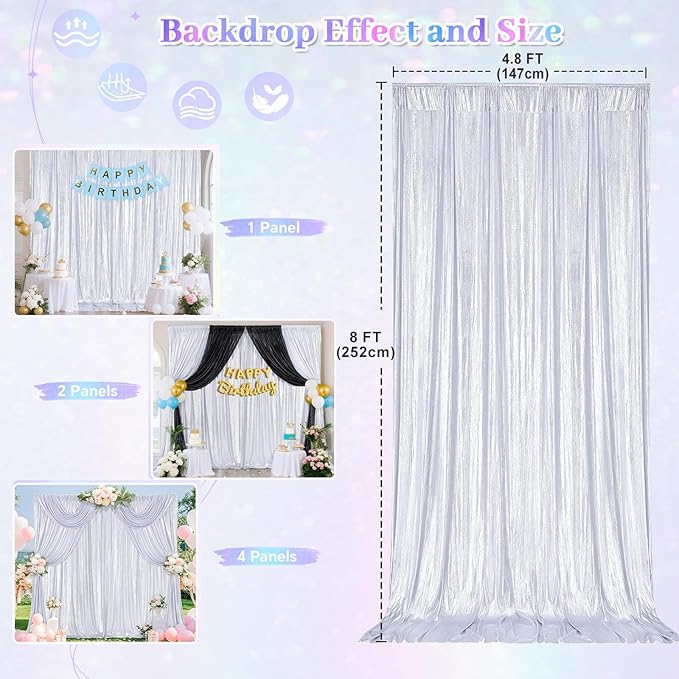 Silver Backdrop Curtains 4.8x8ft Sequin Photo Backdrop Drapes Curtains - Image 5