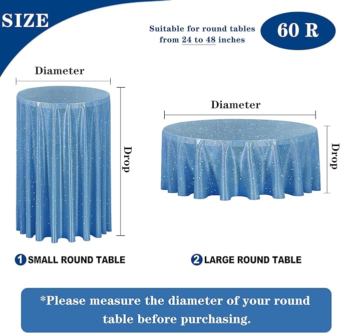 Fitable Blue Sequin Tablecloth for Parties 60 Inch Round - Image 5