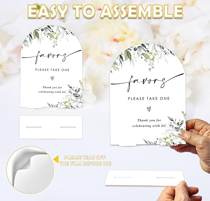 Greenery Favors Sign, 6 x 8 Inch White Arch Acrylic Wedding Sign - Image 3