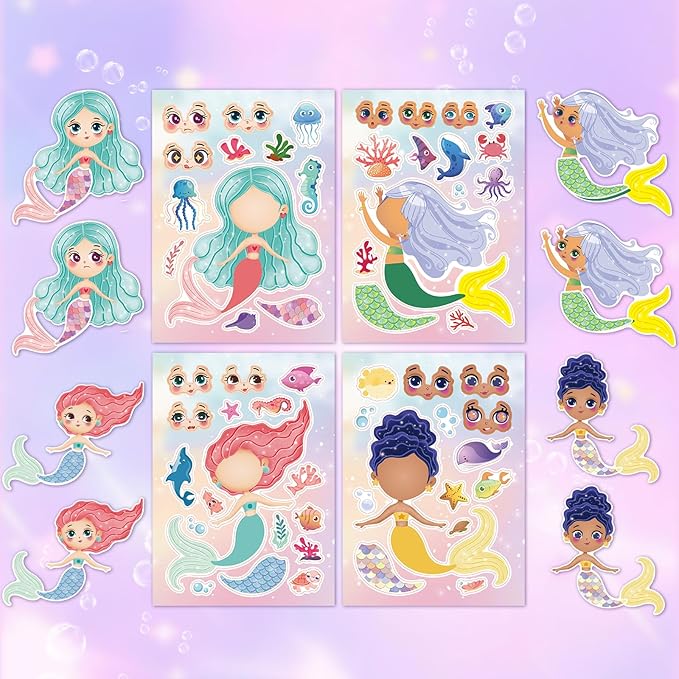 Aowplc 32 Sheets Mermaid Make‑A‑Face Stickers - Image 7