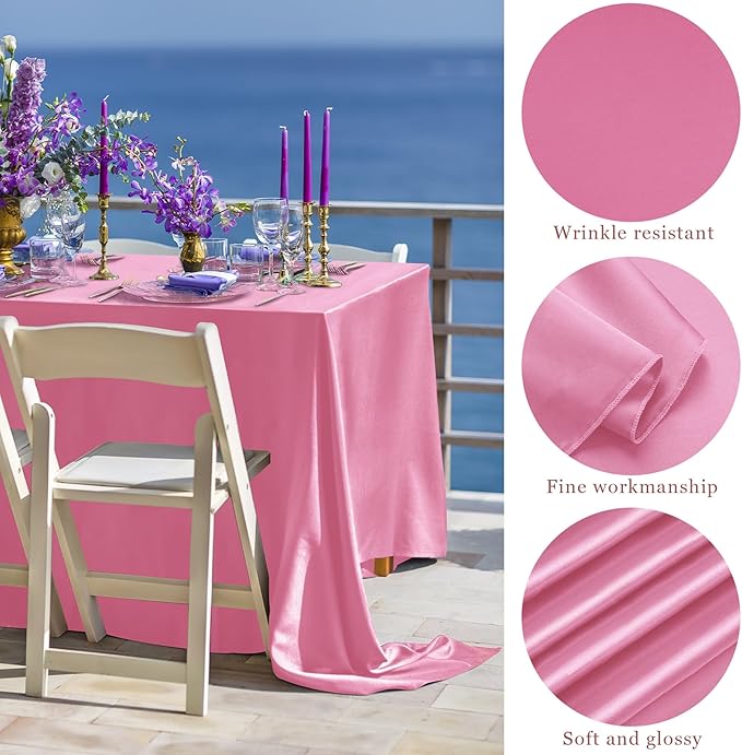 TURSTIN 8 Packs Pink Satin Tablecloth 102 x 58 Inch Overlay Satin Table Cover - Image 3