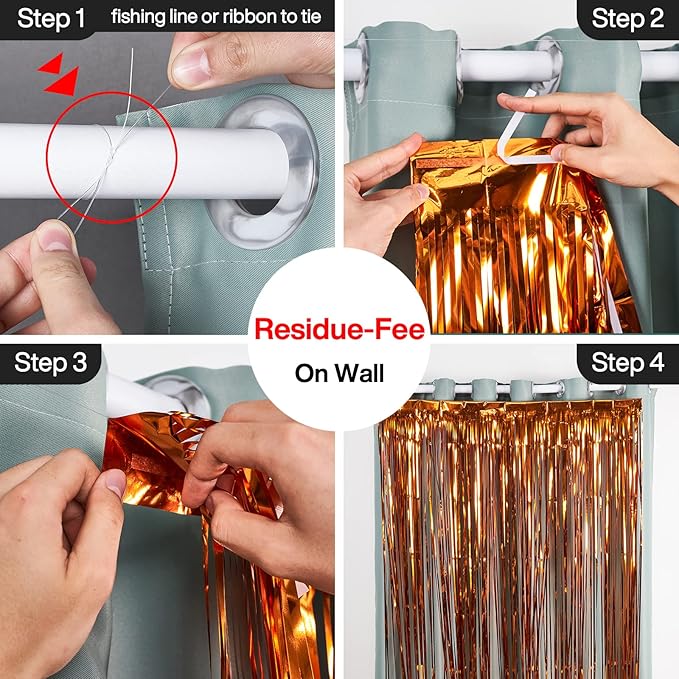 ParyWoo Orange Streamers 2pcs Tinsel Backdrop 8.2FT Metallic Orange Foil Fringe - Image 3