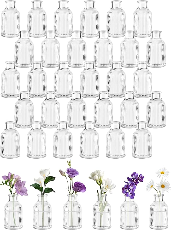 Glass Bud Vases Set of 36, Small Flower Vase in Bulk, Modern Wedding Reception by VIVIRENOIR