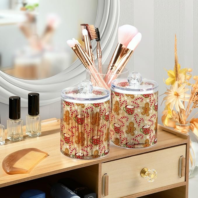 Gredecor Qtip Holder Dispenser 2 Pack Cute Gingerbread Men Snowflakes Candy - Image 6