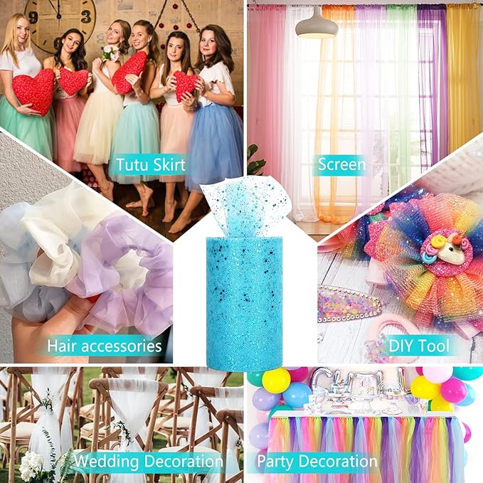 Glitter Tulle Rolls, 6” by 50 Yards Sparkling Tulle Spool Ribbon Sequin Tulle - Image 6
