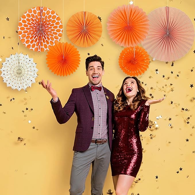 Easy Joy Paper Fans Party Decorations Orange Hanging Paper Fans Sunshine Party - Image 6