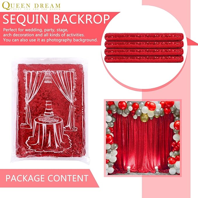8ft x 8ft Red Sequin Backdrop Party Backdrop Curtain - Image 7