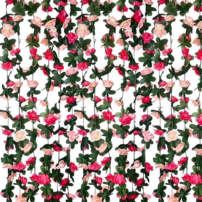 8Pcs 63Ft Pink Rose Garland, Fake Rose Hanging Flowers, Artificial Flower Vine by Tisspoms