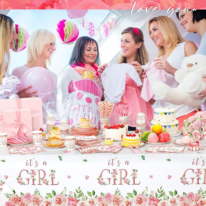 452 Pcs Pink Floral Baby Shower Party Supplies Include It's a Girl Baby Shower - Image 5