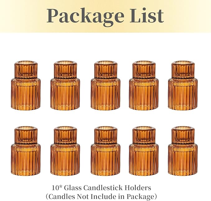 Hewory Glass Taper Candle Holders: 10 PCS Amber Elegant Candle Holder - Image 7