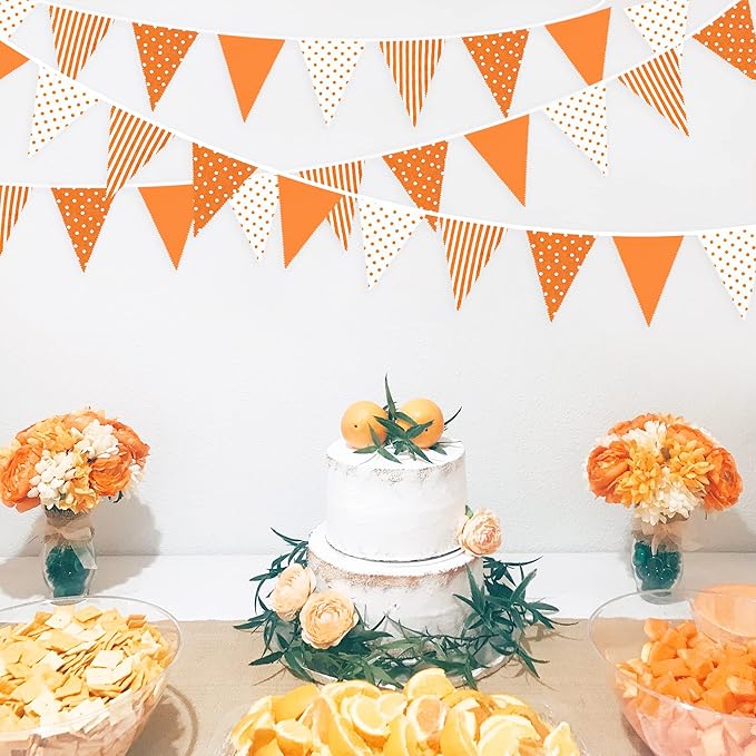 32Ft Orange Stripe Dot Triangle Flag Fabric Banner Cotton Pennant Garland - Image 3